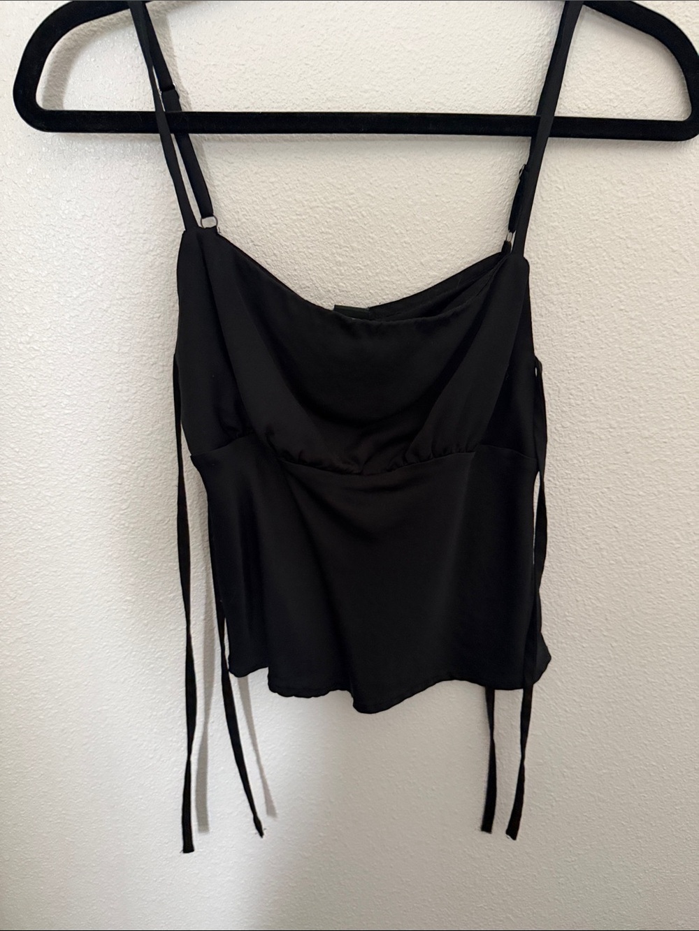 Black Satin Cowl Neck Spaghetti Strap Top - Picture 1 of 4